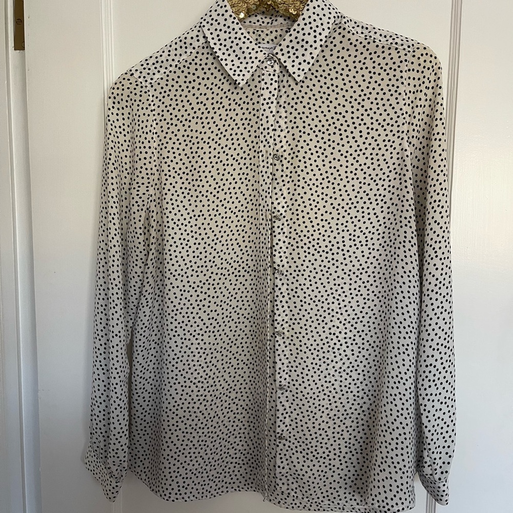 Foxcroft size 10 white with black dots button down  rhinestone buttons